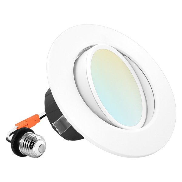 Luxrite 4 Inch Gimbal LED Recessed Can Light 5 CCT Selectable 2700K-5000K 8W=60W 700LM Dimmable LR23233-1PK
